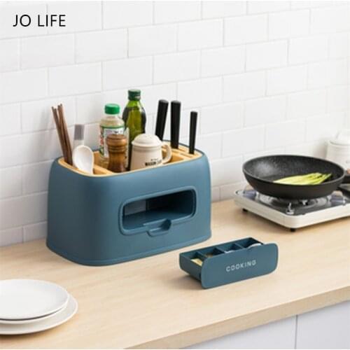 JO LIFE Nordic Style Multifunction Kitchen Storage Rack Seasoning Box Knife Rack Countertop Cutlery Rack