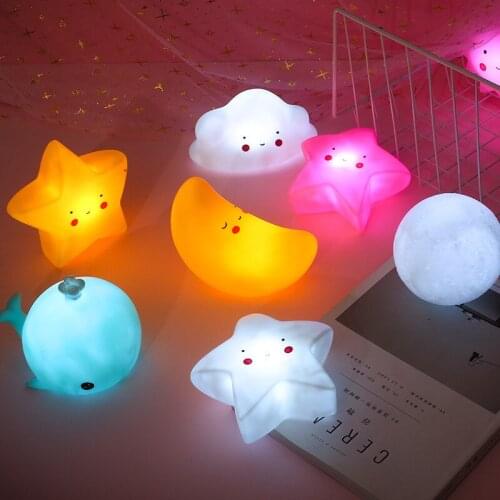 Cartoon Moon Unicorn Led Night Light Bedroom Bedside Children Baby Kids Star Rainbow Shell Sun Animal Night Lamp Bithday Gifts