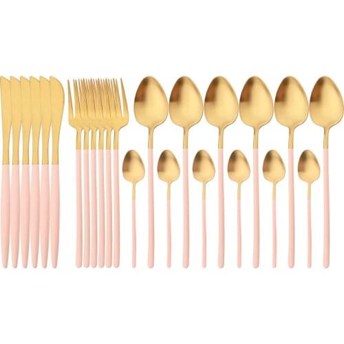 24Pcs Pink Gold Cutlery Set 304 Stainless Steel Dinnerware Set Knife Fork Tea Spoon Dinner Tableware Kitchen Flatware Silverware
