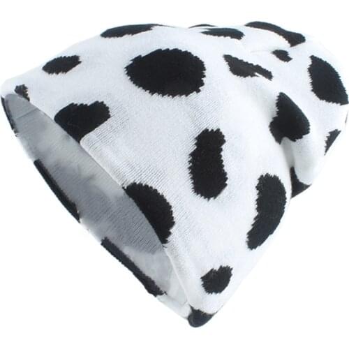 2020 New Knitted Cow Pattern Cute Hat Mother Baby Winter Hats For Women Autumn Acrylic Beanie Caps Fashion Brand White Black Cap