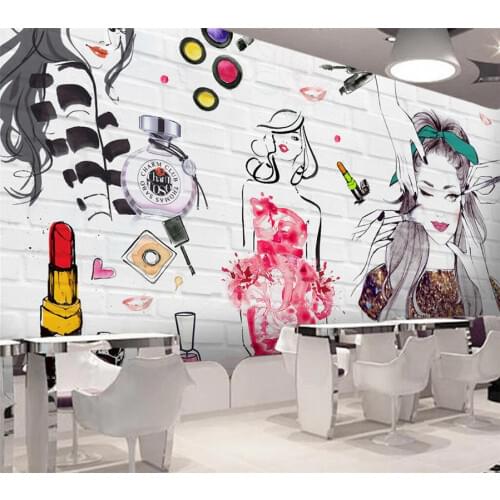 Beibehang Custom Wallpaper Watercolor Brick Wall Beauty Beauty Shop Cosmetics Store Background Wall Living Room Mural wallpaper