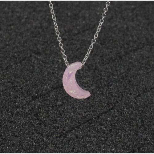 Stainless Steel Blue moon necklace -Faux opal moon necklace - moon Resin necklace - a half moon hanging from gold color Necklace