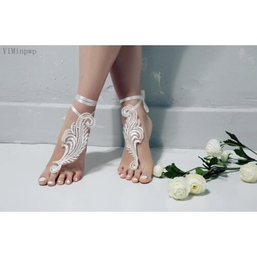 Beach Lace Bride Barefoot Sandals Wedding Accessories Prom Bridesmaid Gift Bridal Shoes Ankle Strap Cheap In Stock
