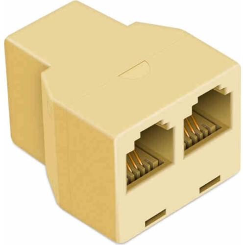 RJ11 6P4C Male to Dual Female Socket Two Way Modular Phone Telephone Adapter Splitter White