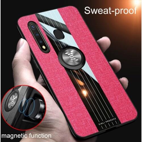 Coque Luxury Cloth Glass Silicone Case for VIVO U3 Y19 Y5S Y5 S Y 19 Ring Car Stand Phone Holder Leather Shockproof Back Covers