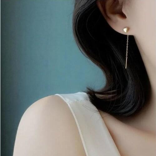 New Women Fashion Jewelry Heart Shape Tassel 925 Silver Gold Earrings Simple Sweet Stud Earrings Gift Dangle Earrings