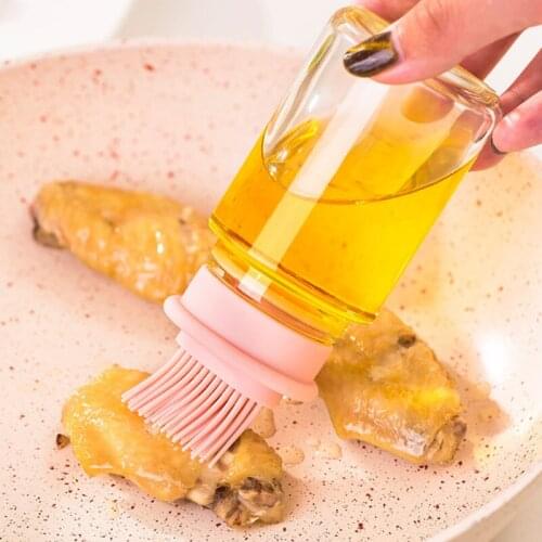 Glass Oil Bottle High Temperature Resistant Integrated Silicone Brush Barbecue Oil Brush Kitchen Baking Pastry Portable Tools