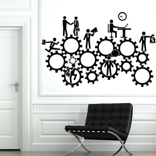 Man Brain Teamwork Gears Vinyl Wall Decal Office Career Money Wall Stickers for Study Room Modern Home Decoration Art Mural W186