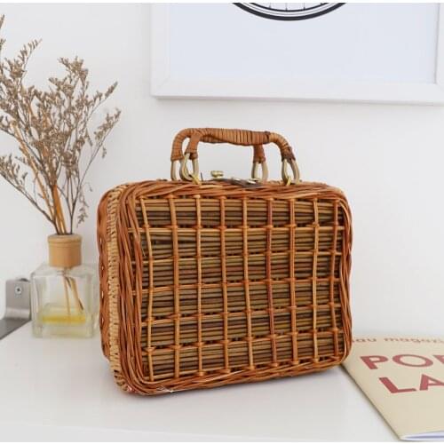 Vintage Box Straw Bag Handbags Purse Designer Women Summer Rattan Bag Handmade Woven Beach Handbag For Women Make Up Bag 2019