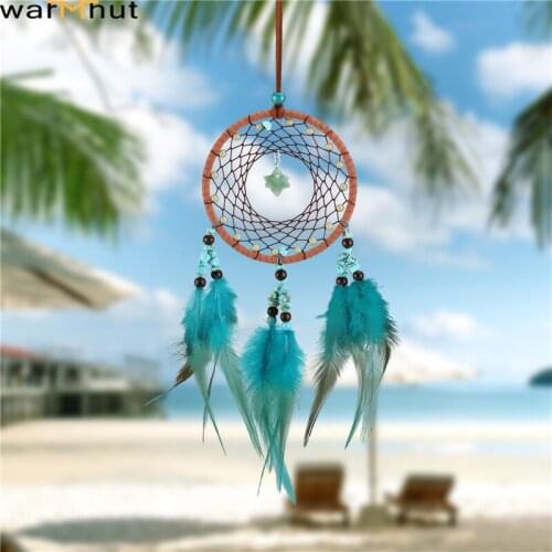 WarmHut Green Aventurine Dream Catcher Handmade Healing Gemstone with Feather Wall Art Hanging Ornament Craft for Car Home Decor