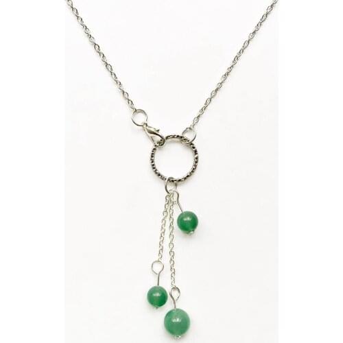 Green Aventurine Stones Round Beads Circle Pendants Natural Stone Beads Long Silver Tassel Crystal Statement Decor