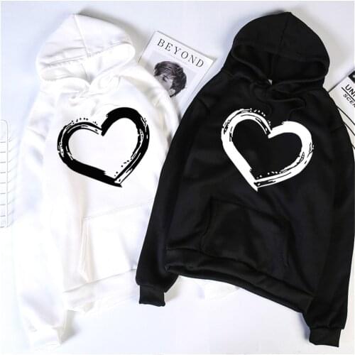 Harajuku Heart Print Hoodies Women Long Sleeve O Neck Loose Hoodie 2020 Autumn Winter Hoodies Long Sleeve Female Sweatshirt