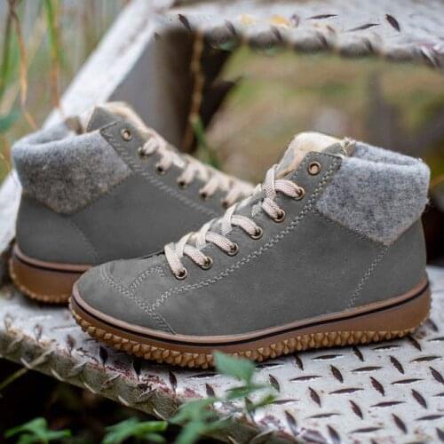 2021 Winter Boots Women Basic Ankle Boots Round Toe Platform Female Shoes Warm Lace Up Fur Boots Flats Plush Botas mujer 35-43