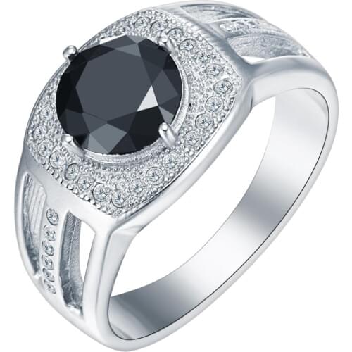 2017 New Arrival elegant exquisite silver color hollow wedding ring for women mirco CZ black naturl crystal inlay fine jewelry