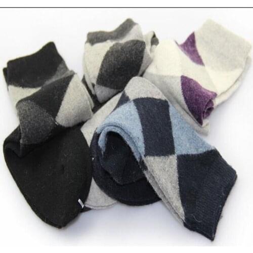 10Pairs/Lot Men Socks rhombus autumn and winter thickening thermal wool Socks