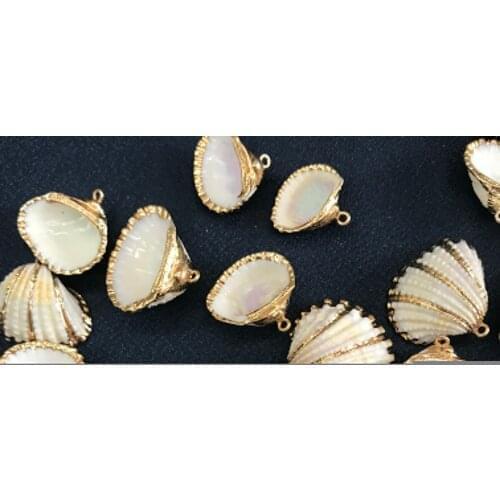 100Pcs Golden Plated Natural Shell broad ribbed carditid coffee pendant seashell Craft Accessories DIY necklace accessories
