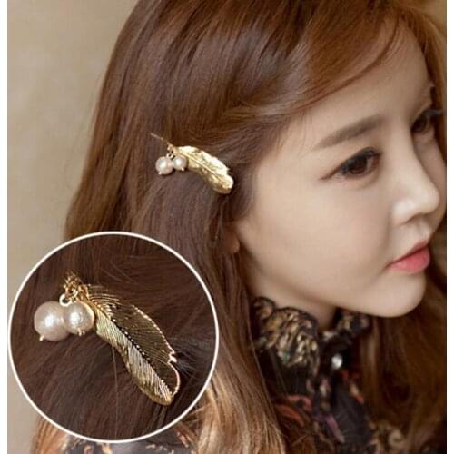 200pcs/lot DIY Simple Multi Alloy Feather Leaves Pearl Hair Clips Retro Hairpin Hair Styling Tools Accessories HA1402