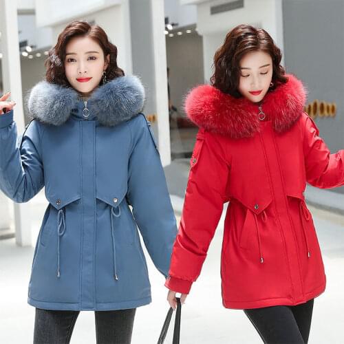 2021 Mid_long Parkas Female Womens Winter Jacket Coat Thick Zipper Warm Jacket Women Outwear Hooded Parkas Fur Coat Q336