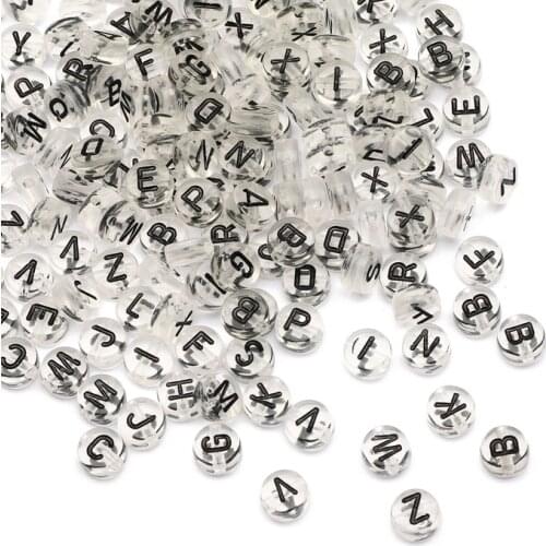 7mm Transparent Acrylic Beads Loose Spacer Letter Beads for Jewelry Making DIY Handmade Accessories Random Black Letters A-Z