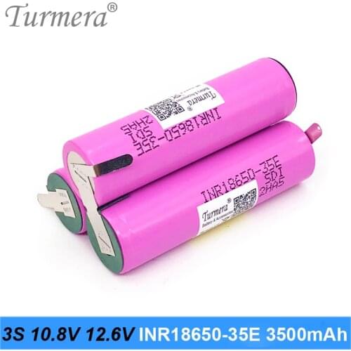 Turmera 3S 10.8V 12.6V 18650 Battery Pack INR18650-35E 3500mAh 15A Soldering for Screwdriver Battery 12V Shura Shurik customized