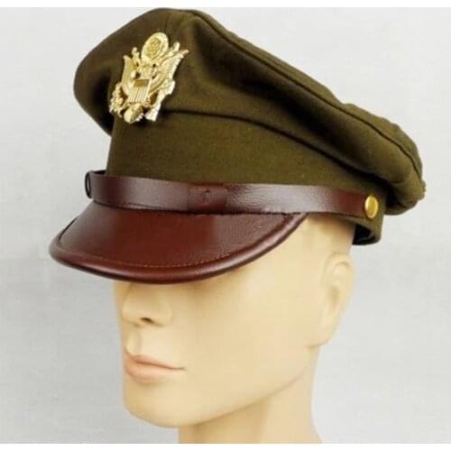 WWII WW2 US ARMY OFFICER WIDE BRIM EAGLE BADGE HAT CAP WORLD WAR II SOLDIER MILITARY WAR REENACTMENTS EQUIPMENT