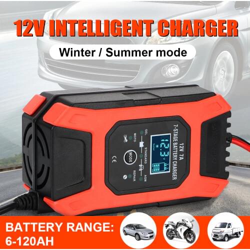 Digital LCD Display Wet Dry Lead Acid Battery-charger 12V 7A 7 Stage Automatic Smart Car Battery Charger For Motorcycle ATV
