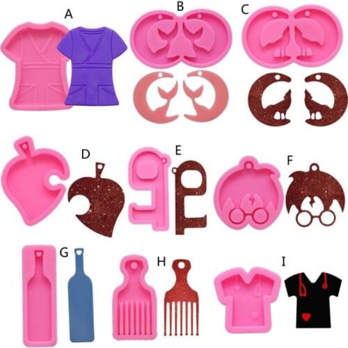 Handmade Keychain Pendant Resin Mold Comb Heart Puzzle Bottle T-shirt Resin Casting Silicone Molds Jewelry Making Tools