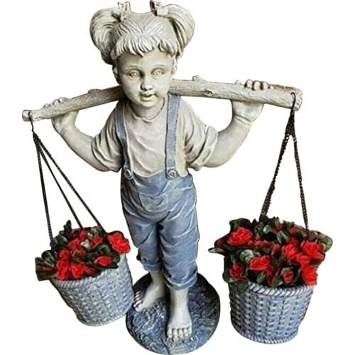 Flowers for Little Girl Garden Statue Two Tone Stone Garden Statues Sculptures Decoration