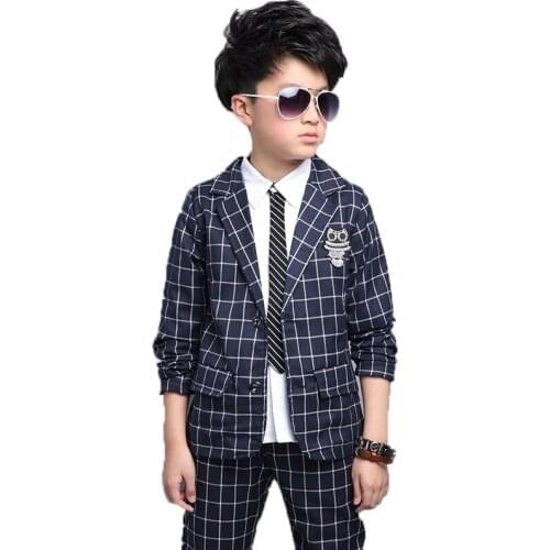 School Boys Formal Plaid Wedding Suit Kids graduation Blazer+Pants 2Pcs Baby Birthday Dress Prom Piano Party Dance Costume