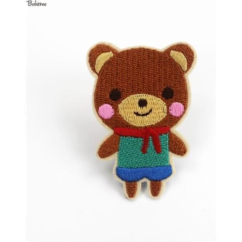 Cartoon Bear Kids Lovely Patches Iron on Stickers Embroidered Fabric Appliques for Cloth Jacket Bags Sewing Supplies