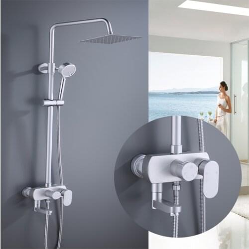 Shower System Bathroom Set Space Aluminum Shower Faucet Wall-mounted Pressure Bath Mixer Hot and Cold Water Tap with Shower Head