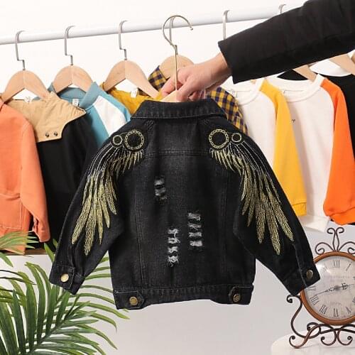 Boys Denim Jacket 2020 Spring & Fall New Childrens Westernized Wings Embroidered Coat Korean Kids Trendy Tops Outerwear X501