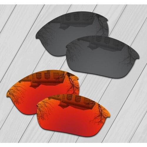 E.O.S 2 Pairs Black and Fire Red Polarized Replacement Lenses for Oakley Half Jacket 2.0 OO9144 Sunglasses