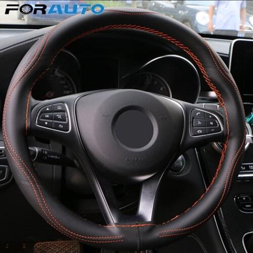 FORAUTO 38cm Universal DIY Car Steering Wheel Covers Steering-Wheel Protector PU Leather With Needle and Thread Auto Decoration