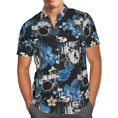 Black Drum Set N Flowers 3D Printed Hawaiian Beach Shirt Short-Sleeve Shirt Personality Streetwear Oversized Blusa Masculina