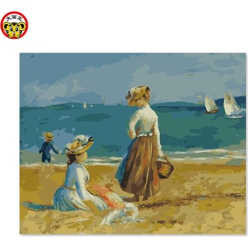 Painting by numbers art paint by number beach dog lady European leisure hand painting coloring Monets famous lady by the sea pa
