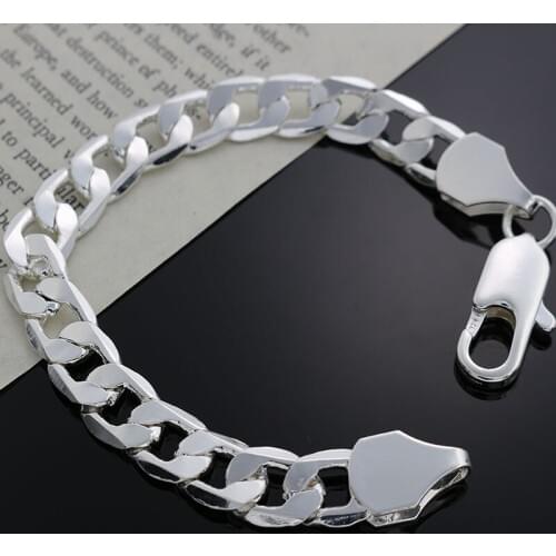 Classic 10MM bracelet chain noble wedding Men silver-color high quality fashion jewelry H262 wholesale free shipping