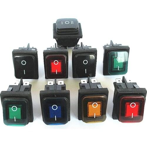 Waterproof KCD2 Rocker Switch KCD4 Heavy Duty DPST Sealed 2/3 Mode 4/6 Pins Illuminated Switches Silver Contacts Copper Feet 20A