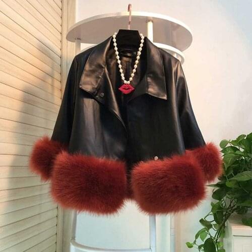 Faux Leather Jacket Faux Fur Coat Women Casual PU Loose Fox Fur Jackets Streetwear Oversized Coat Luxury Women Korean Outwear