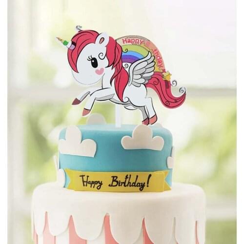Cute Acrylic Unicorn Cake Topper Happy Birthday Cupcake Topper Dessert Flags Decoration for Birthday Party Baby Shower Supplies
