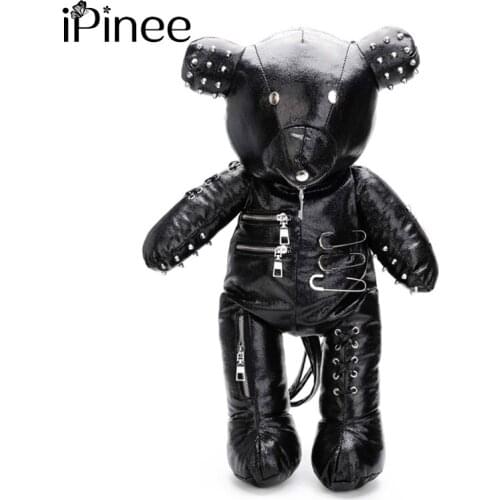 IPinee Fashion Skeleton Bear Female Backpack Punk Style School Bags Designer Backpacks for Adolescent Girls Gifts