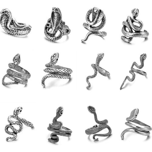Fashion Retro Punk Snake Ring for Men Women Exaggerated Antique Opening Adjustable Rings Vintage Couple Rings Slytherin Jewelry