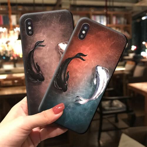 Double Fish 3D Emboss Phone Case for iPhone X XS XR 11 12 Pro MAX 6 7 8Plus SE2 Soft Silicone Back Covers Matte Phone Cases