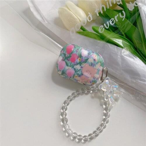 Cute Cat Floral TPU Soft Earphone Box For Apple Airpods Pro 3 Case for AirPods 2/1 Protect Cover Shell Luxury Crystal Keychain