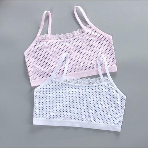 Teenage Underwear Girls Cotton Dot Lace Wireless Young Training Bra Kids Puberty Clothing
