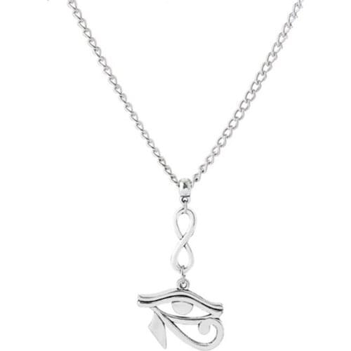 New Fashion Infinity Egypt Eye Of Horus Egyptian Necklaces Tibetan Silver Color Pendant Digital 8 Connector Charm Jewelry