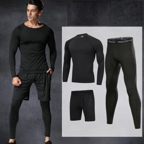Fall/winter Sports Fitness Suit Mens Basketball Leggings Running Football Training Suit High Elasticitysports Wear Men