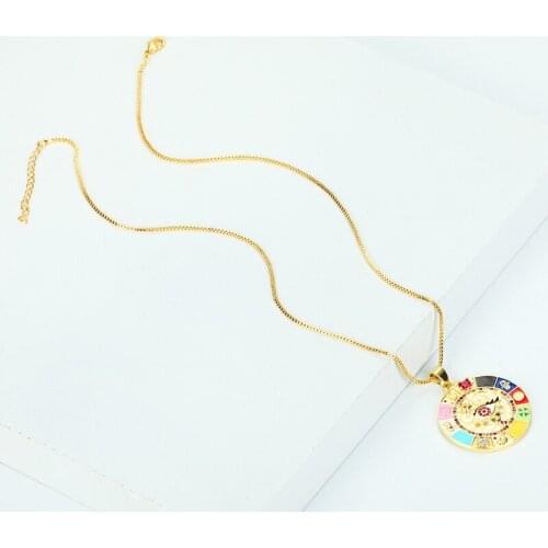 Daihe Hip Hop Gold Plated Colorful Turkey Eye Pendant Necklace Women Adjustable Micro Inlay Zircon Copper Necklace Female Gift