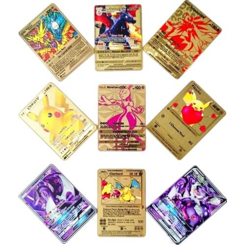 Pokemon Metal Card Japanese English Version Pikachu TAG GX VMAX MEGA Gold Card Collection Card Action Figure Model Toy