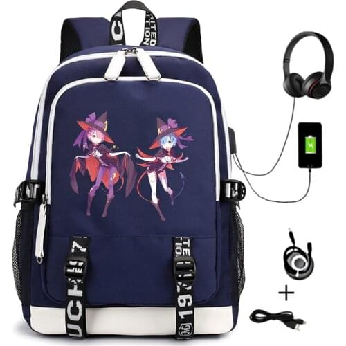 Re:Life In A Different World From Zero Casual Backpack Cartoon Unisex Zipper Student Travel USB Laptop Shoulders Bags Bookbag